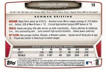 2013 Bowman Draft Picks & Prospects #18 Oswaldo Arcia Back