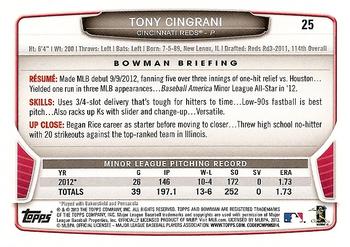 2013 Bowman Draft Picks & Prospects #25 Tony Cingrani Back