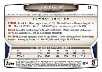 2013 Bowman Draft Picks & Prospects #31 Jedd Gyorko Back