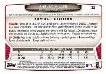 2013 Bowman Draft Picks & Prospects #32 Shelby Miller Back