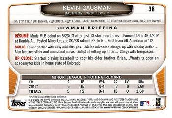 2013 Bowman Draft Picks & Prospects #38 Kevin Gausman Back