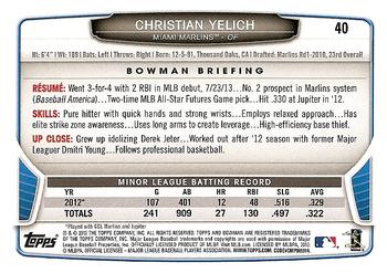 2013 Bowman Draft Picks & Prospects #40 Christian Yelich Back