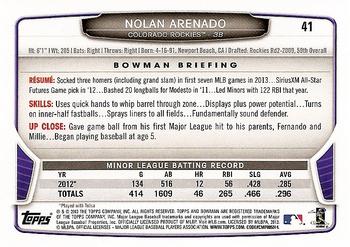 2013 Bowman Draft Picks & Prospects #41 Nolan Arenado Back
