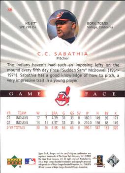 2003 Upper Deck Game Face #36 C.C. Sabathia Back