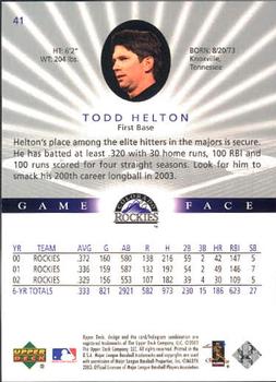 2003 Upper Deck Game Face #41 Todd Helton Back