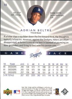 2003 Upper Deck Game Face #55 Adrian Beltre Back