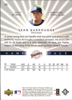 2003 Upper Deck Game Face #93 Sean Burroughs Back