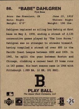 2003 Upper Deck Play Ball #86 Babe Dahlgren Back