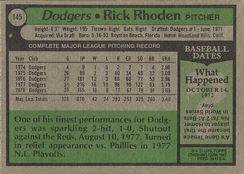 1979 Topps #145 Rick Rhoden Back