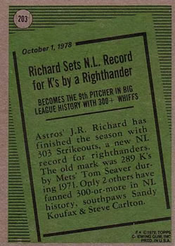 1979 Topps #203 J.R. Richard Back