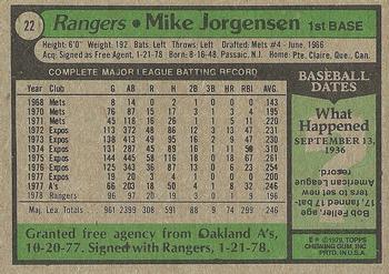 1979 Topps #22 Mike Jorgensen Back