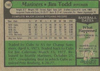 1979 Topps #103 Jim Todd Back
