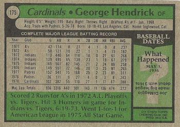 1979 Topps #175 George Hendrick Back