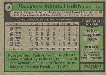 1979 Topps #198 Johnny Grubb Back