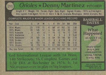 1979 Topps #211 Denny Martinez Back