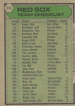 1979 Topps #214 Boston Red Sox / Don Zimmer Back
