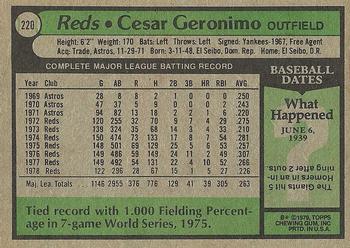 1979 Topps #220 Cesar Geronimo Back