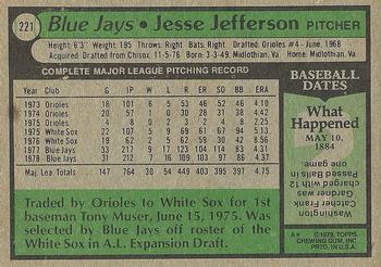 1979 Topps #221 Jesse Jefferson Back