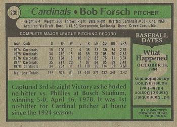 1979 Topps #230 Bob Forsch Back