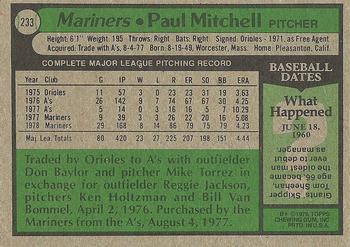 1979 Topps #233 Paul Mitchell Back