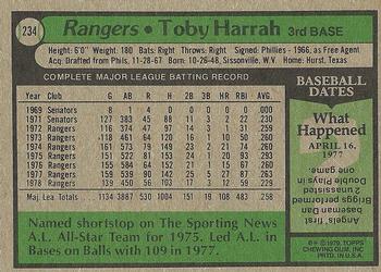 1979 Topps #234 Toby Harrah Back