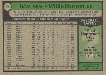 1979 Topps #239 Willie Horton Back