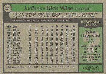 1979 Topps #253 Rick Wise Back