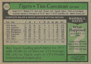 1979 Topps #272 Tim Corcoran Back