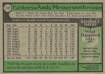 1979 Topps #278 Andy Messersmith Back
