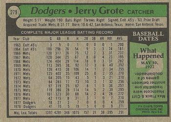 1979 Topps #279 Jerry Grote Back