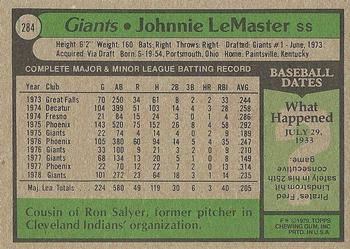 1979 Topps #284 Johnnie LeMaster Back