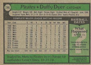 1979 Topps #286 Duffy Dyer Back