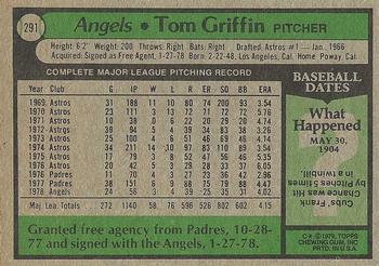 1979 Topps #291 Tom Griffin Back