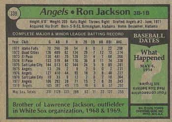 1979 Topps #339 Ron Jackson Back