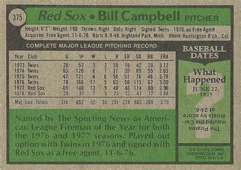 1979 Topps #375 Bill Campbell Back