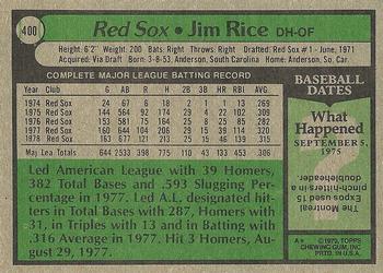 1979 Topps #400 Jim Rice Back