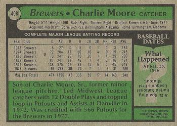 1979 Topps #408 Charlie Moore Back