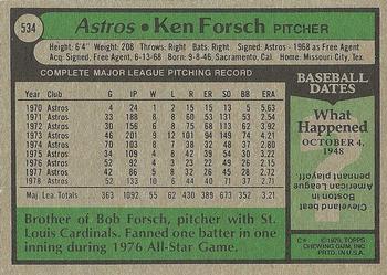 1979 Topps #534 Ken Forsch Back