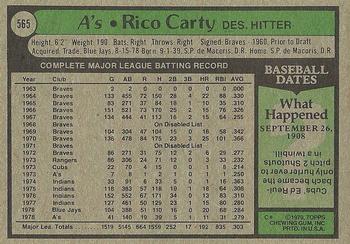 1979 Topps #565 Rico Carty Back