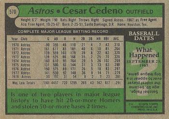 1979 Topps #570 Cesar Cedeno Back