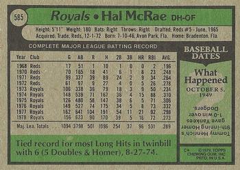 1979 Topps #585 Hal McRae Back