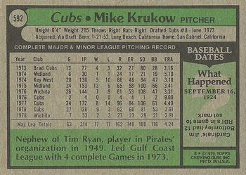 1979 Topps #592 Mike Krukow Back
