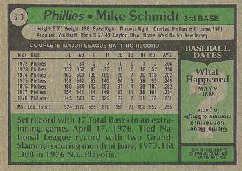 1979 Topps #610 Mike Schmidt Back