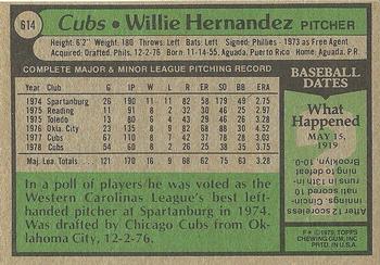 1979 Topps #614 Willie Hernandez Back