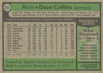 1979 Topps #622 Dave Collins Back