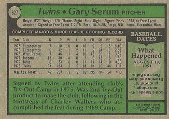 1979 Topps #627 Gary Serum Back