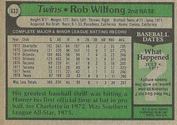 1979 Topps #633 Rob Wilfong Back