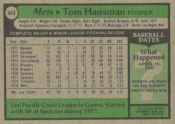 1979 Topps #643 Tom Hausman Back