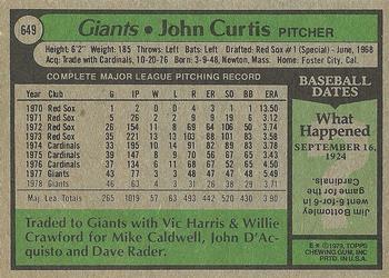1979 Topps #649 John Curtis Back