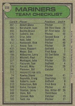 1979 Topps #659 Seattle Mariners / Darrell Johnson Back